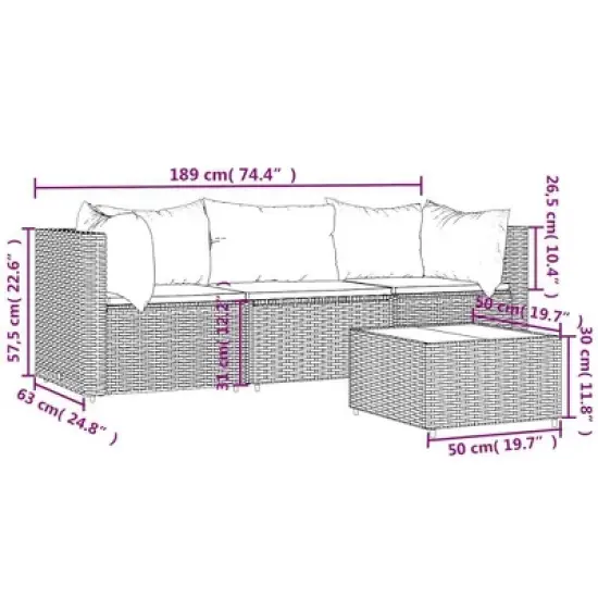 vidaXL Patio Lounge Set Brown with Green Cushions image {10}