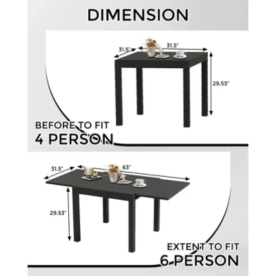Expandable Patio Table for 4-6 Persons, Extentable Outdoor Dining Table Set 31.5&rdquo;-63&rdquo;, Aluminum Slat Frame, Rectangular image {2}