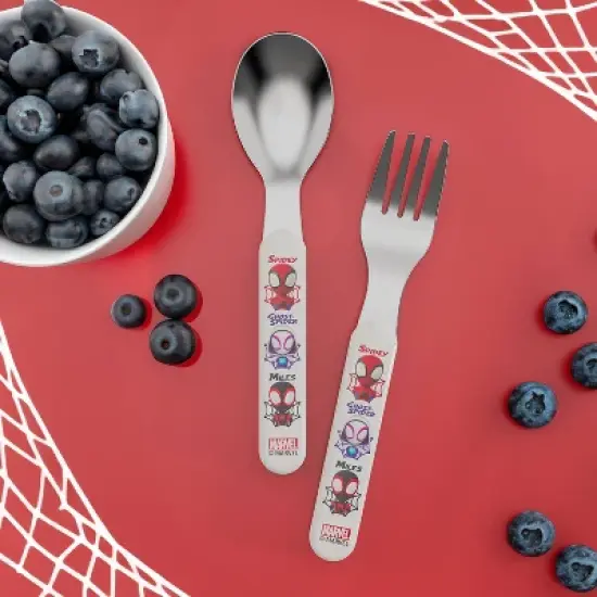 Zak Designs Marvel Spidey and His Amazing Friends Bamboo and Plastic Kids Fork and Spoon Flatware: Toddler Utensils Set image {5}