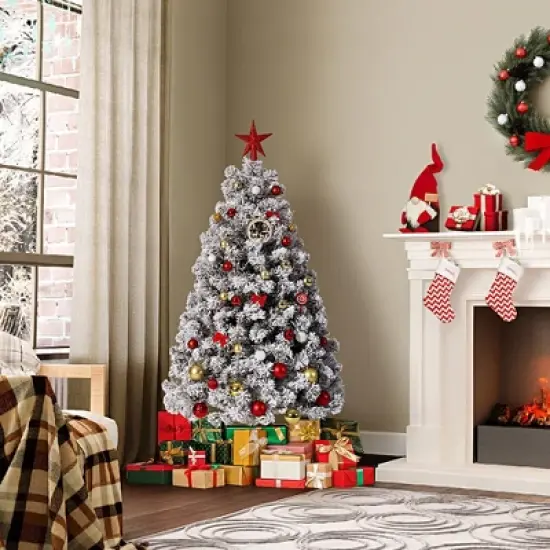 4.5/6/7.5/9/12FT Pre-Lit Artificial Christmas Tree with LEDs, PVC Branch Tips & Metal Stand - Easy Assembly Xmas Tree for Home Office Decor image {7}