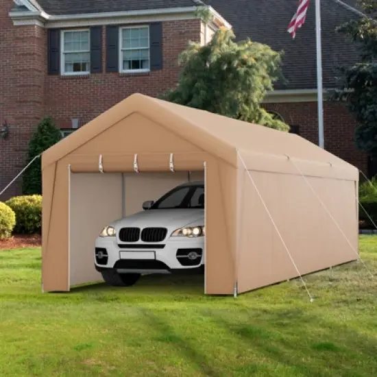 Costway 10x20FT Patio Heavy Duty Carport Garage Removable Sidewall Zippered Door Outdoor image {1}