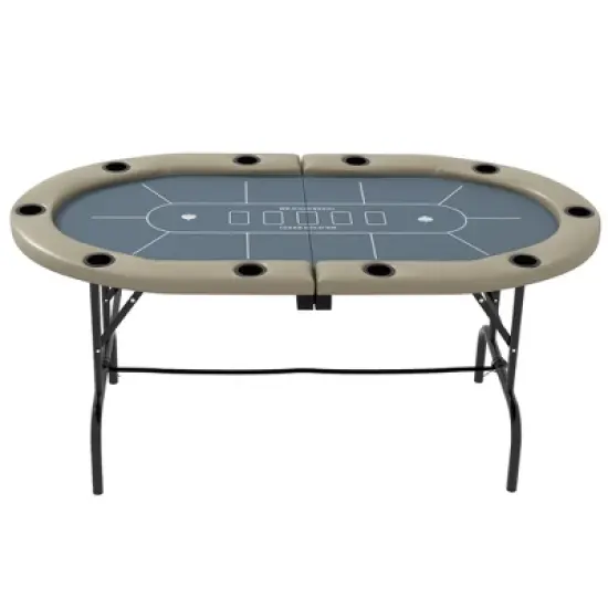Soozier Foldable Poker Table with Cup Holders, 70" Octagon Blackjack Texas Holdem Game Table, Blue image {4}