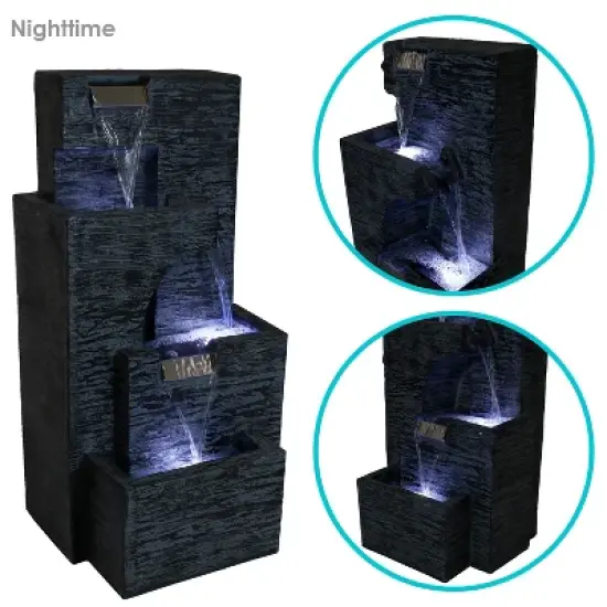 Sunnydaze 32"H Electric Polyresin Cascading Tower Tiered Outdoor Water Fountain with LED Lights image {3}