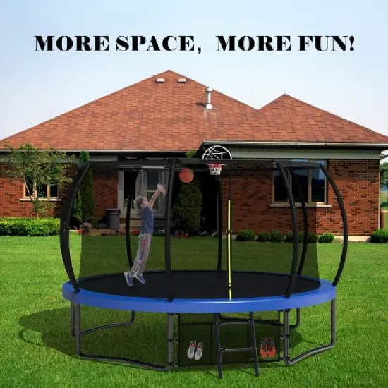 Jump Into Fun 12FT Recreational Kids Trampoline with Safety Enclosure Net & Ladder, Outdoor Recreational Trampolines image {10}