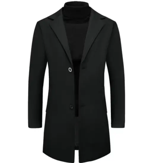 Lars Amadeus Men's Winter Notched Lapel Single Breasted Mid-Length Overcoat image {6}
