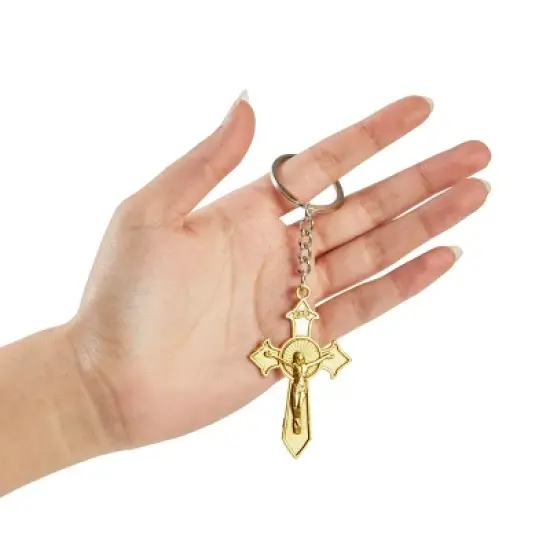 Juvale 24 Pack Christian Cross Keychains, Religious Key Holders for First Communion, Easter, Baptism, Funeral Favors for Guests, Silver, Gold, 3.6 In image {3}
