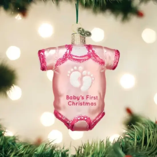 Old World Christmas Pink Baby Onesie Glittered  -  One Glass Ornament 3.25 Inches -  First Christmas  -  32338.  -  Glass  -  Pink image {2}