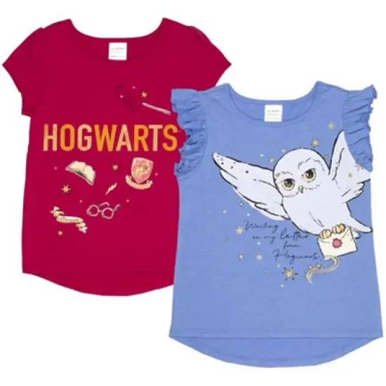 Harry Potter Hogwarts Hedwig Owl 2 Pack Graphic T-Shirts Maroon / Blue  image {10}