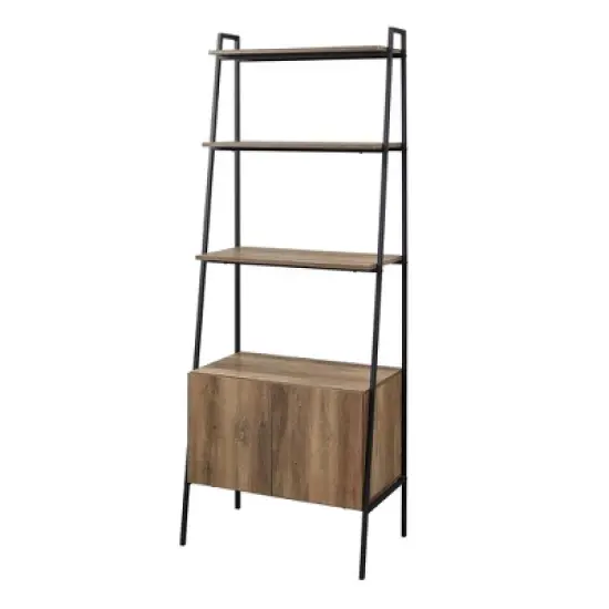 72" Open Shelf and Closed Storage Cabinet Ladder Bookcase - Saracina Home image {10}