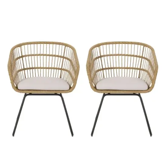 Christopher Knight Home Lemere Outdoor Wicker and Metal Upholstered Dining Chairs (Set of 2) image {9}