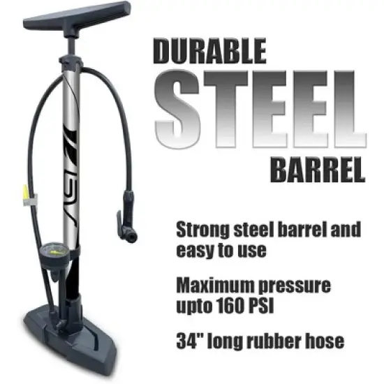 Link Bicycle Pump 17/24 Inch Durable Steel Pump Wide Base Auto Reversible Presta & Schrader image {4}