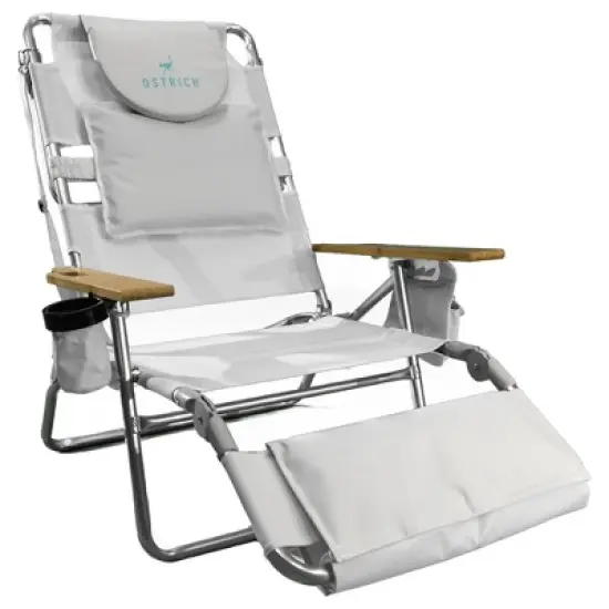 Ostrich Deluxe 3N1 Lightweight Lawn Beach Reclining Lounge Chair with Footrest, Outdoor Furniture for Patio, Balcony, Backyard, or Porch, White image {6}