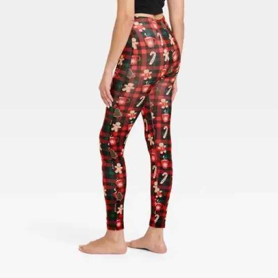 Women's Holiday Plaid Seamless Fleece Lined Leggings - Wondershop&trade; Black/Red image {1}
