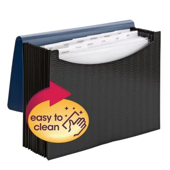 Smead Poly Expanding File, 12 Dividers, Flap and Cord Closure, Letter Size, Wave Pattern Blue/Black (70863) image {8}