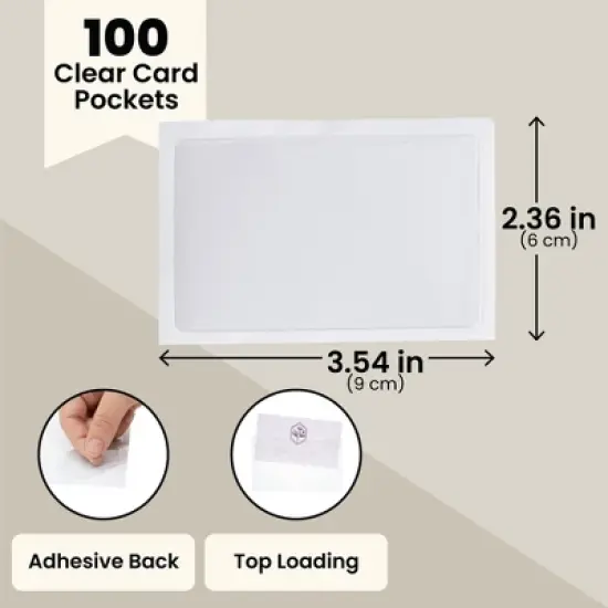 Juvale 100-Pack Clear Adhesive Business Card Holder Pockets with Self-Adhesive Top Load Plastic Protector Sleeves Labels for Labeling, 3.75x2 in image {2}