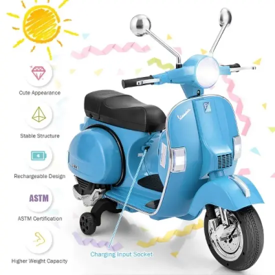 Kids Vespa Scooter 6V Rechargeable Ride on Motorcycle w/Training Wheels image {5}