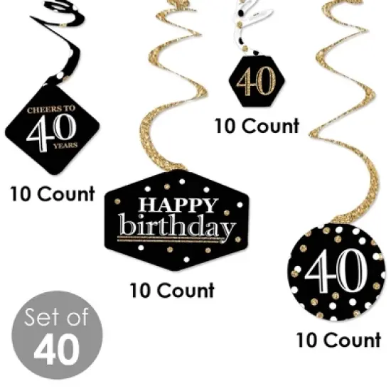 Big Dot of Happiness Adult 40th Birthday - Gold - Birthday Party Hanging Decor - Party Decoration Swirls - Set of 40 image {3}