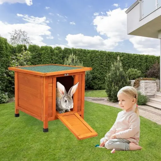 DOMETOUR Modern Wooden Rabbit Cat Dog Hutch, Indoor/Outdoor Retreat House with Openable Roof for Small Pets, Weatherproof image {17}
