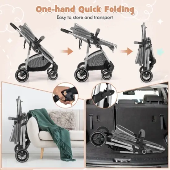 Infans 2 in 1 Convertible Baby Stroller High Landscape Infant Stroller Grey image {5}