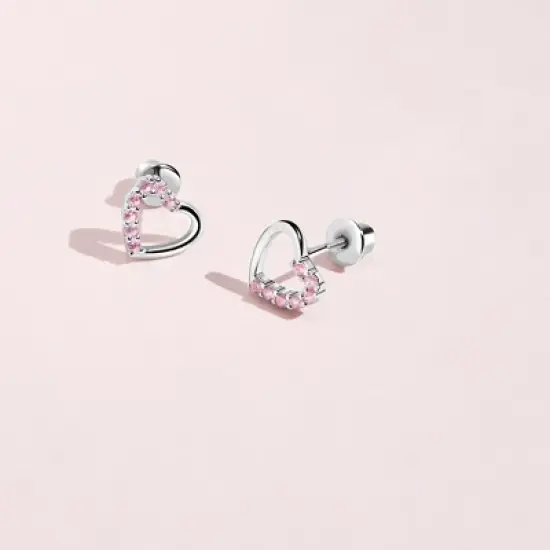 Girls' Two in One Heart Screw Back Sterling Silver Earrings - In Season Jewelry image {3}
