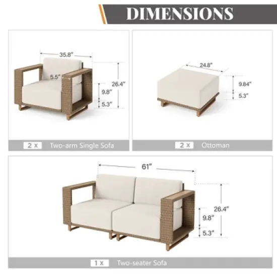 Captiva Designs Outdoor Patio Furniture Sectional Wicker Sofa Conversation Set with 9.8 Inch Thick Cushions image {13}