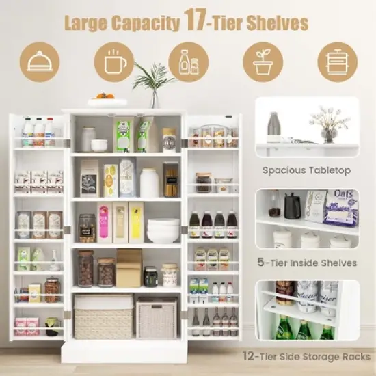 Costway 47.5" kitchen Pantry Cabinet with Doors Adjustable Shelves Anti-toppling Devices image {5}
