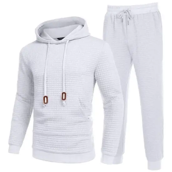 COOFANDY Men's Tracksuit 2 Piece Hoodie Sweatsuit Sets Casual Athletic Jogging Suits Waffle Plaid Jacquard Outfits image {6}