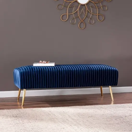 Tawver Contemporary Upholstered Bench Blue/Gold - Aiden Lane image {2}