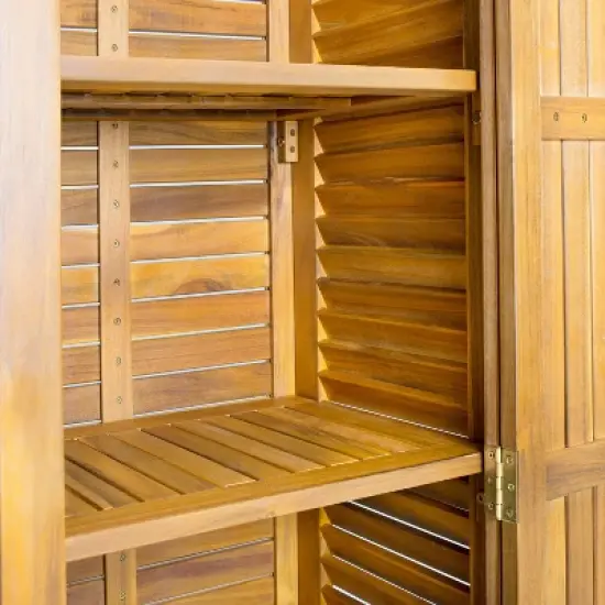 Christopher Knight Home Gribs Outdoor Patio Storage Cabinet Acacia Wood Teak Finish image {8}