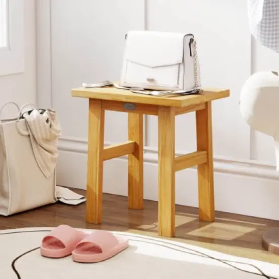 Costway 18" Teak Shower Bench Waterproof Spa Bath Stool for Shaving Legs for Bathroom image {4}