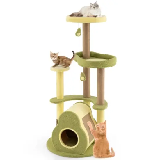 Tangkula Avocado Cat Tree Multi-level Cat Tower w/ Private Condo Cat Self-grooming Brush image {10}