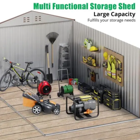 TROPOW 8x12 FT Outdoor Storage Shed, Metal Garden Shed with Lockable Door,and Sloped Roof, Utility Metal Tool Storage Sheds for Backyard, Brown image {2}