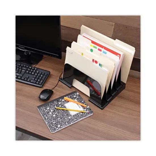 Universal Recycled Plastic Incline Sorter, 5 Sections, Letter Size Files, Black, 13.25" x 9" x 9" image {4}