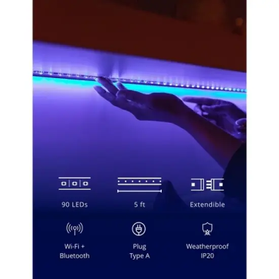 Twinkly Line App Controlled Adhesive and Magnetic White Wire Light Strip Starter Kit, Multicolor, RGB LED, 5ft image {7}