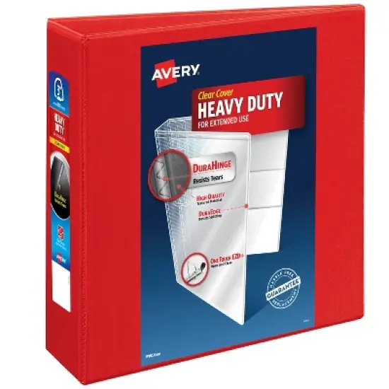 Avery Heavy-Duty View 3 Ring Binder, 3" One Touch EZD Rings, 3.5" Spine, 1 Red Binder (79325) image {9}
