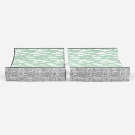 Bacati - Clouds in the City Mint/ Clouds Quilted Changing Pad Cover image {5}