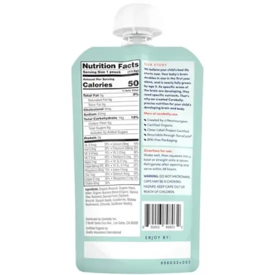 Cerebelly Organic Broccoli Pear Baby Food Pouch - 6pk/24oz image {1}