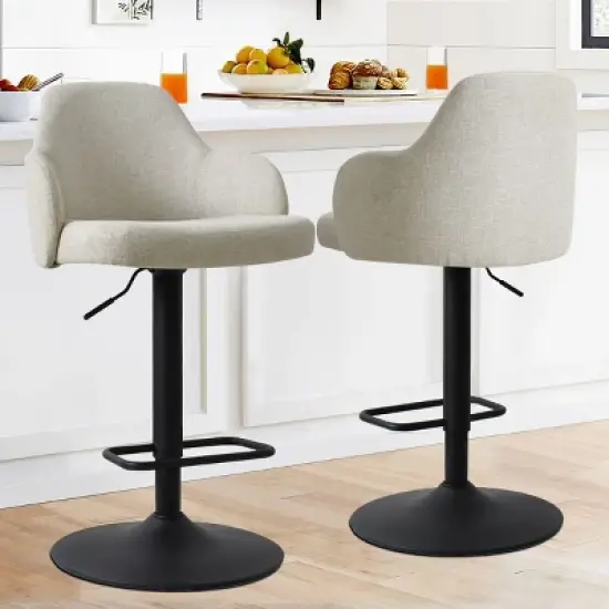26"-34.5" Mars Armrest Upholstered 360&deg; Swivel Counter Height Stool Combine With Black Legs (Set Of 2) -The Pop Maison image {7}