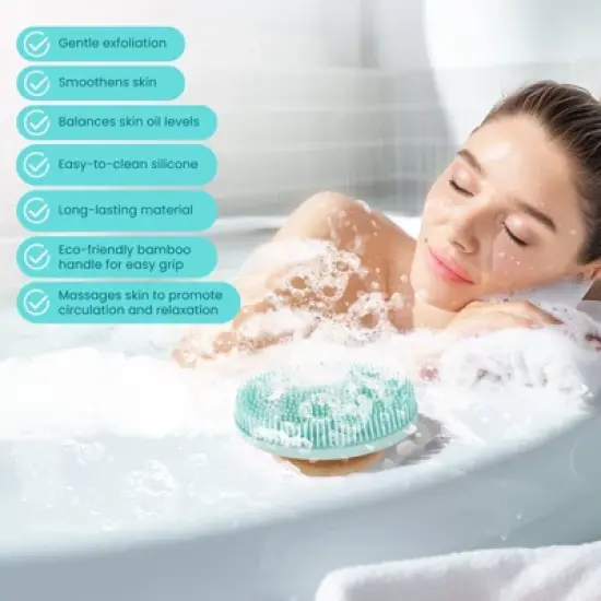 LiBa Silicone Body Scrubber - Soft Shower Brush with Bamboo Handle, image {2}