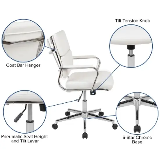Merrick Lane Ergonomic Swivel Office Chair Panel Style Mid-Back Computer Desk Chair with Padded Metal Arms & Base image {10}