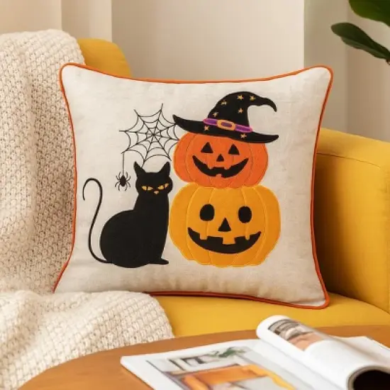 Halloween Ghost with Pumpkin Bucket Throw Pillow image {10}