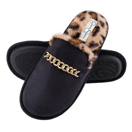 Jessica Simpson Women's Plush Microsuede Scuff Slipper with Chain Embellishment image {6}