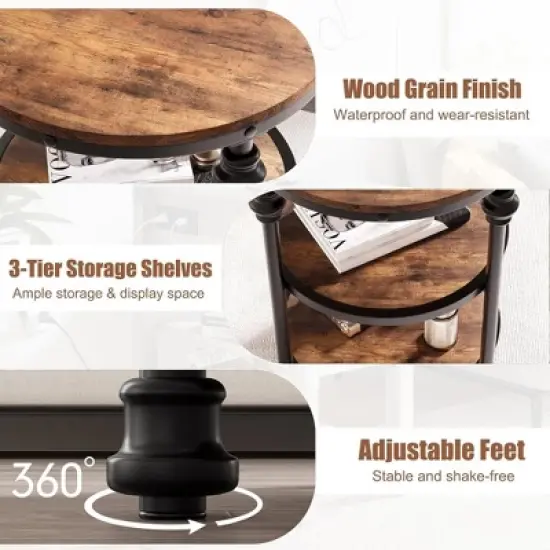 Whizmax End Table 3-Tier Round Side Table Living Room Accent Table with Storage Shelf, Wood Bed Side Table/Night Stand for Bedroom, Small Spaces image {7}