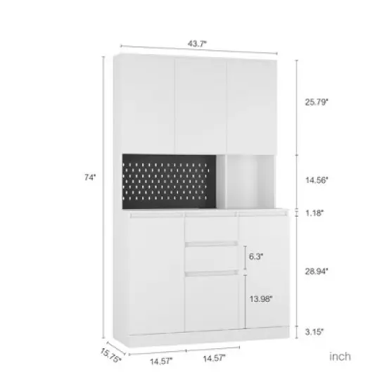 74" Freestanding Kitchen Pantry Cabinet with 6 Doors, 2 Drawers, USB Ports, Modern Storage Hutch for Kitchen or Dining Room image {13}
