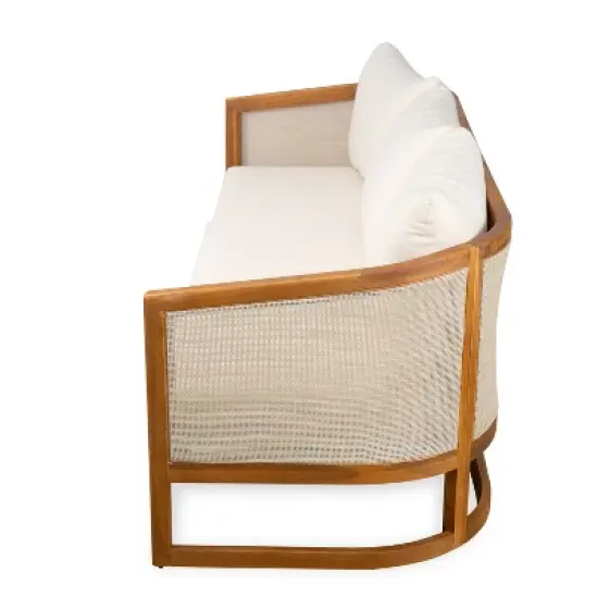 Christopher Knight Home Elrane Mid-Century Modern Patio 3-Seater Acacia Wood Sofa with Thick Cushions image {5}