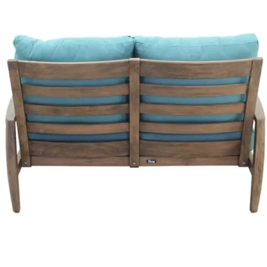 Courtyard Casual Avalon FSC Teak Loveseat Teak in Heather Gray finish Sling deck under cushion for comfort Sunbrella Fabric image {4}