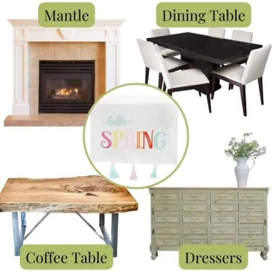 Decorae Spring Table Runner, Hello Spring Easter; Seasonal Fabric Table Decor 71 x 13 Inches image {6}