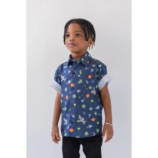 Disney Lilo & Stitch Mickey Mouse Lion King Pixar Toy Story Cars Hawaiian Button Down  Shirt Toddler to Big Kid image {1}