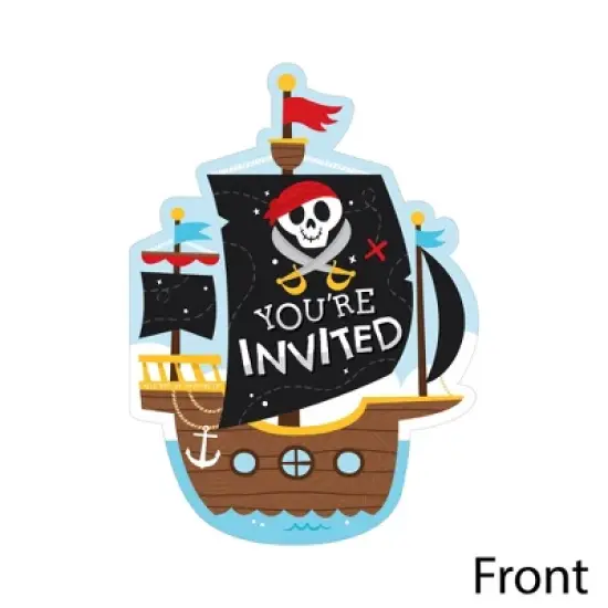 Big Dot of Happiness Pirate Ship Adventures - Shaped Fill-In Invitations - Skull Birthday Party Invitation Cards with Envelopes - Set of 12 image {2}