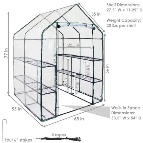 Sunnydaze Outdoor Portable Growing Rack Grandeur Mini Walk-In Greenhouse with Roll-Up Door - 4 Shelves - Clear image {1}